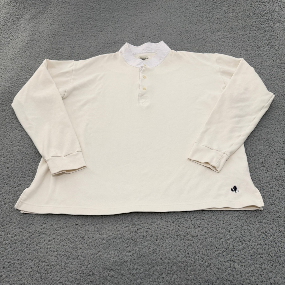 J Peterman Shirt Mens Large Grandpa Cream Long Sleeve Band Collar Henley